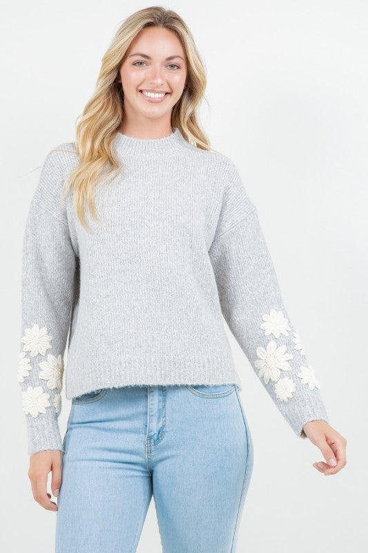 Floral Sleeve Knit Pullover