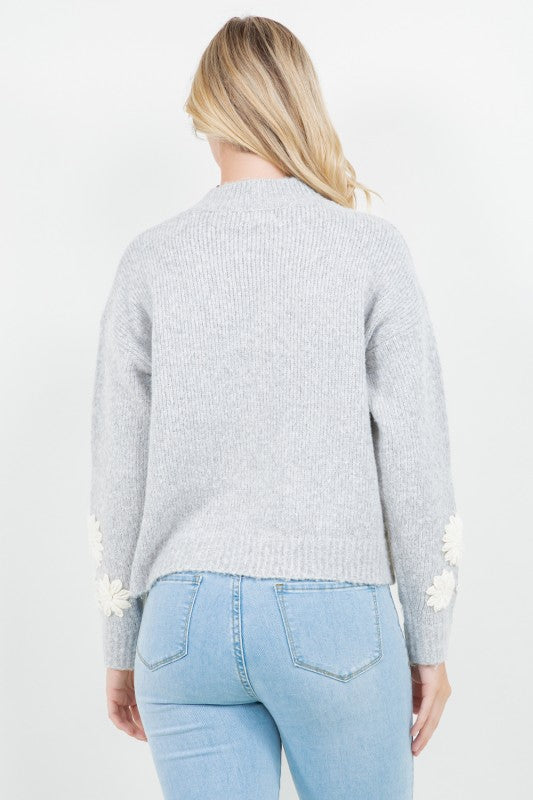 Floral Sleeve Knit Pullover