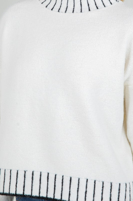 Contrast Trim Mock Neck Sweater