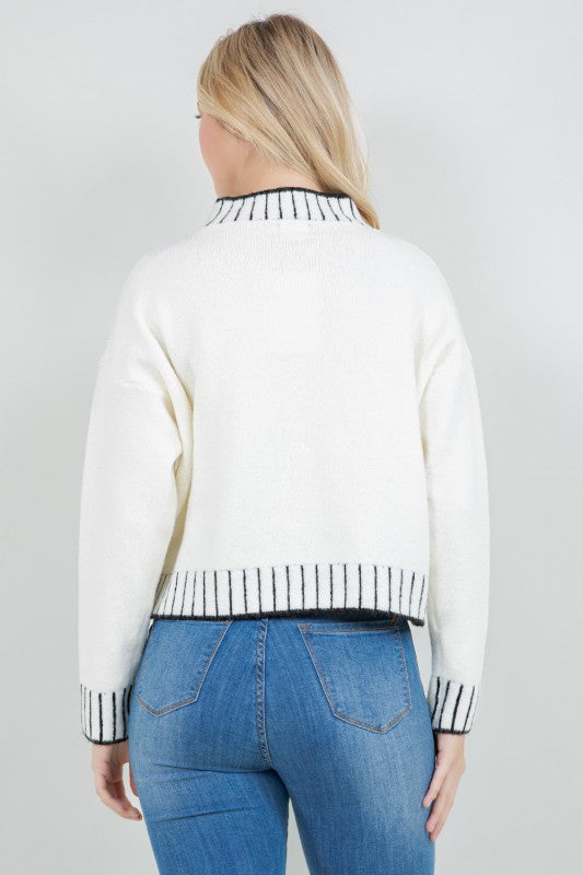 Contrast Trim Mock Neck Sweater