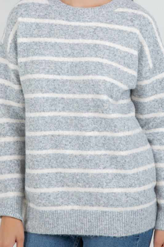 Fuzzy Striped Crew Sweater
