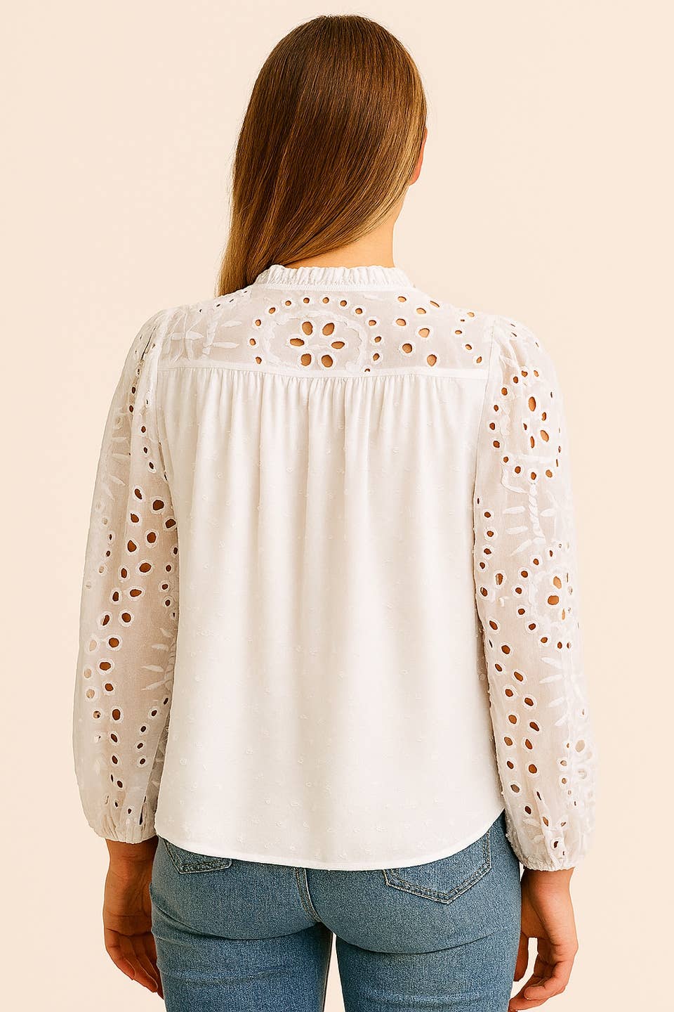 Eyelet Lace Puff Sleeve Blouse