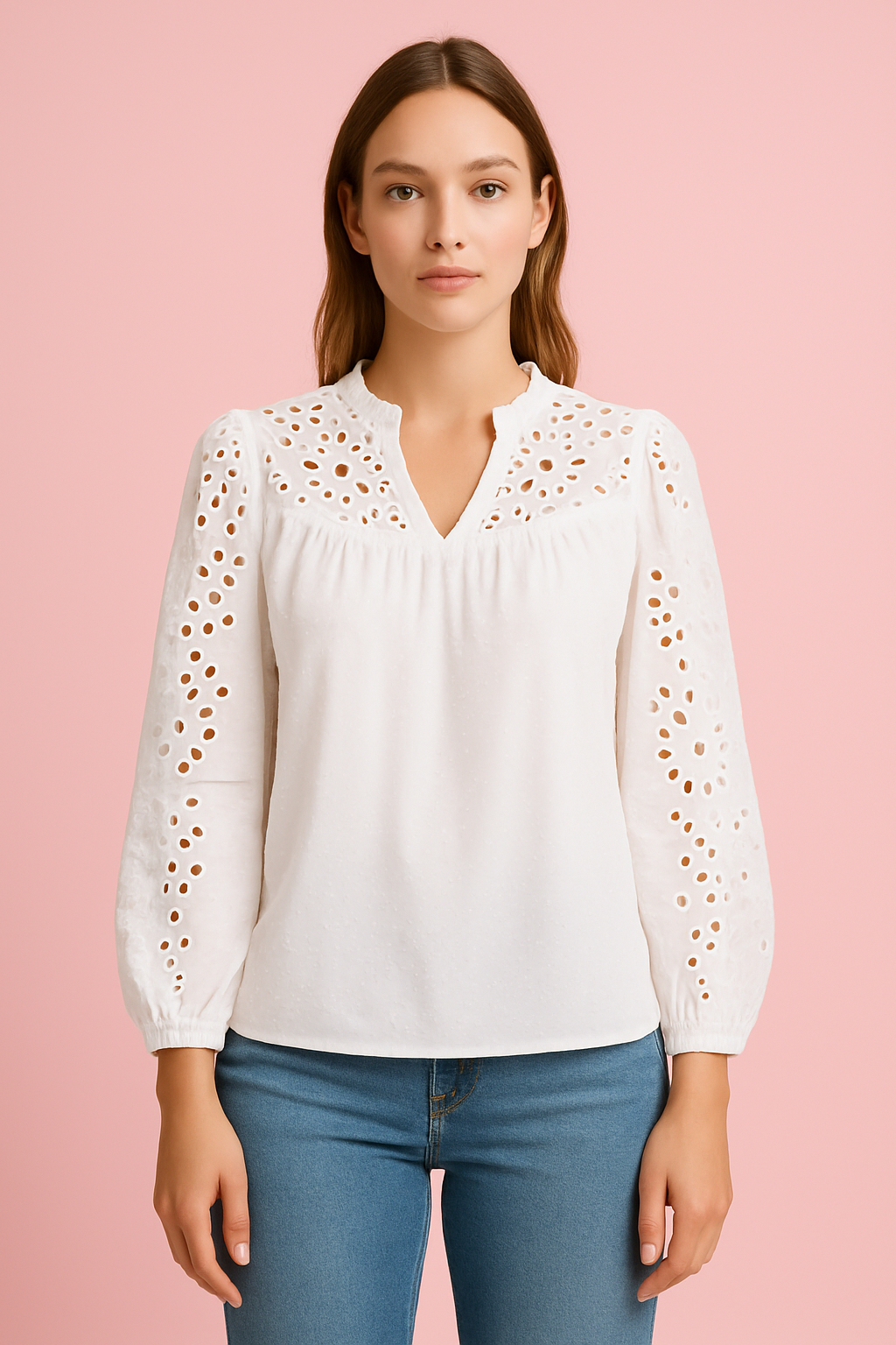 Eyelet Lace Puff Sleeve Blouse