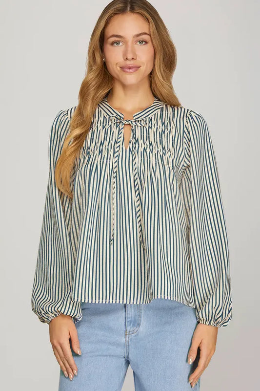 long sleeve pin tuck tie