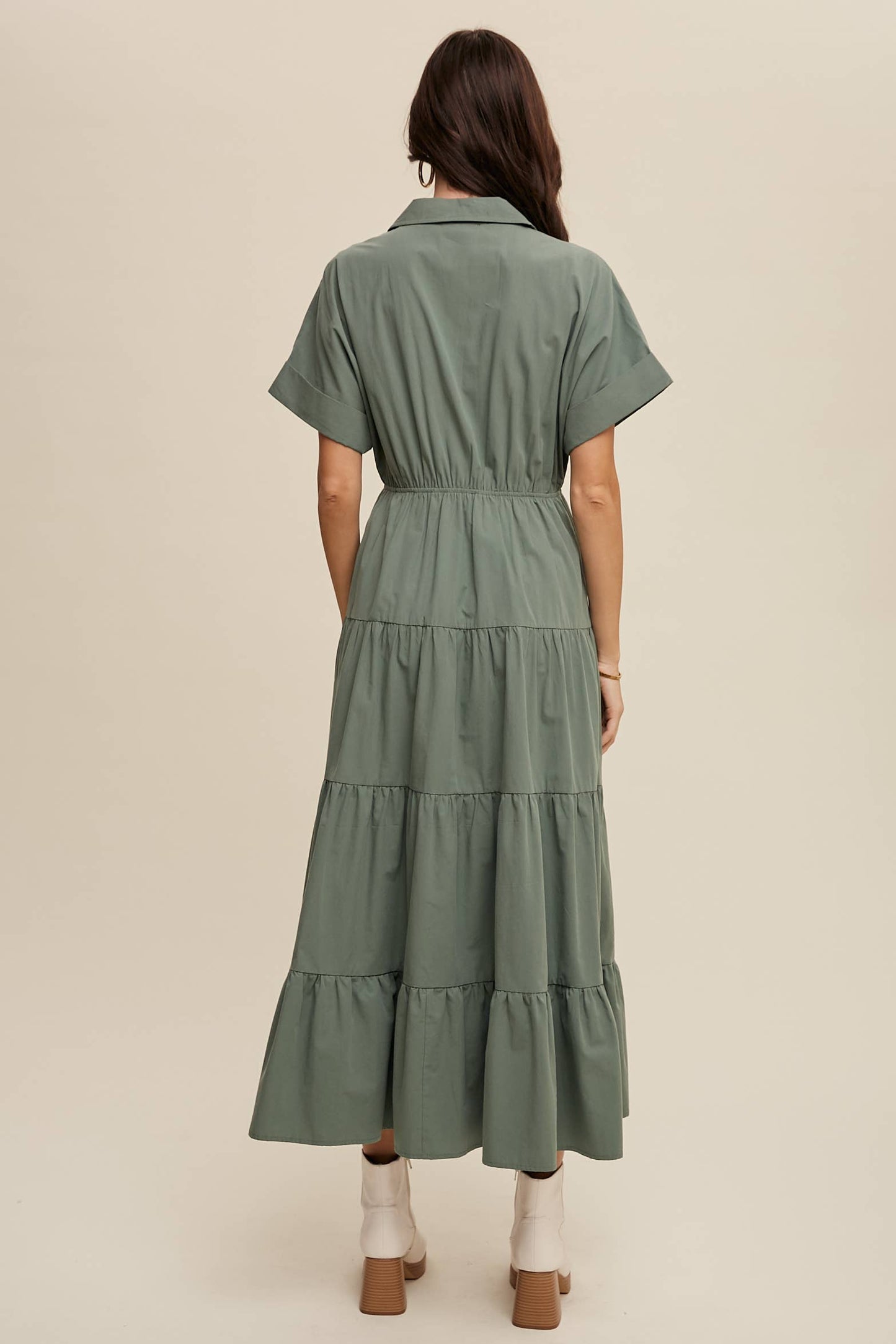 Utility Tiered Shirt Maxi Dress
