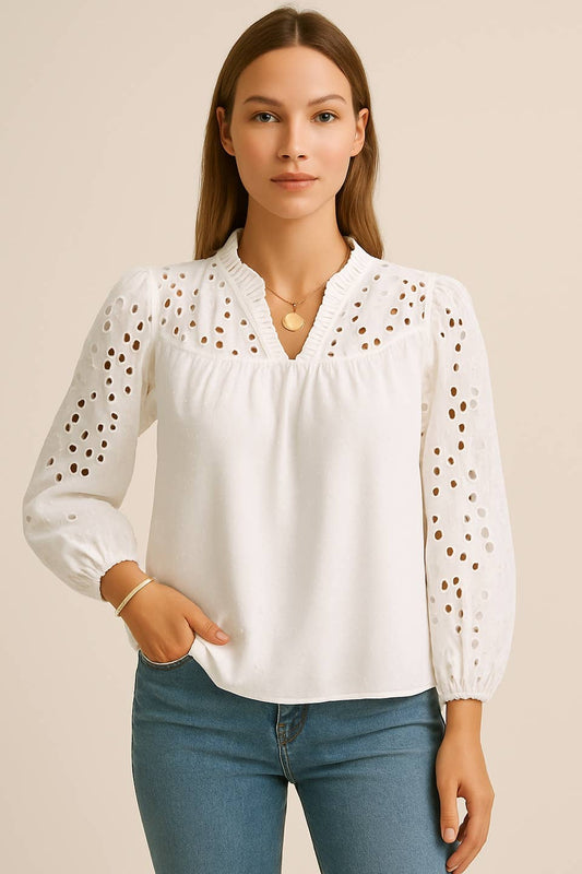 Eyelet Lace Puff Sleeve Blouse