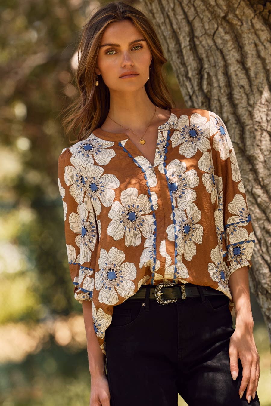 Floral Printed 3/4 Sleeve Blouse IT 18413