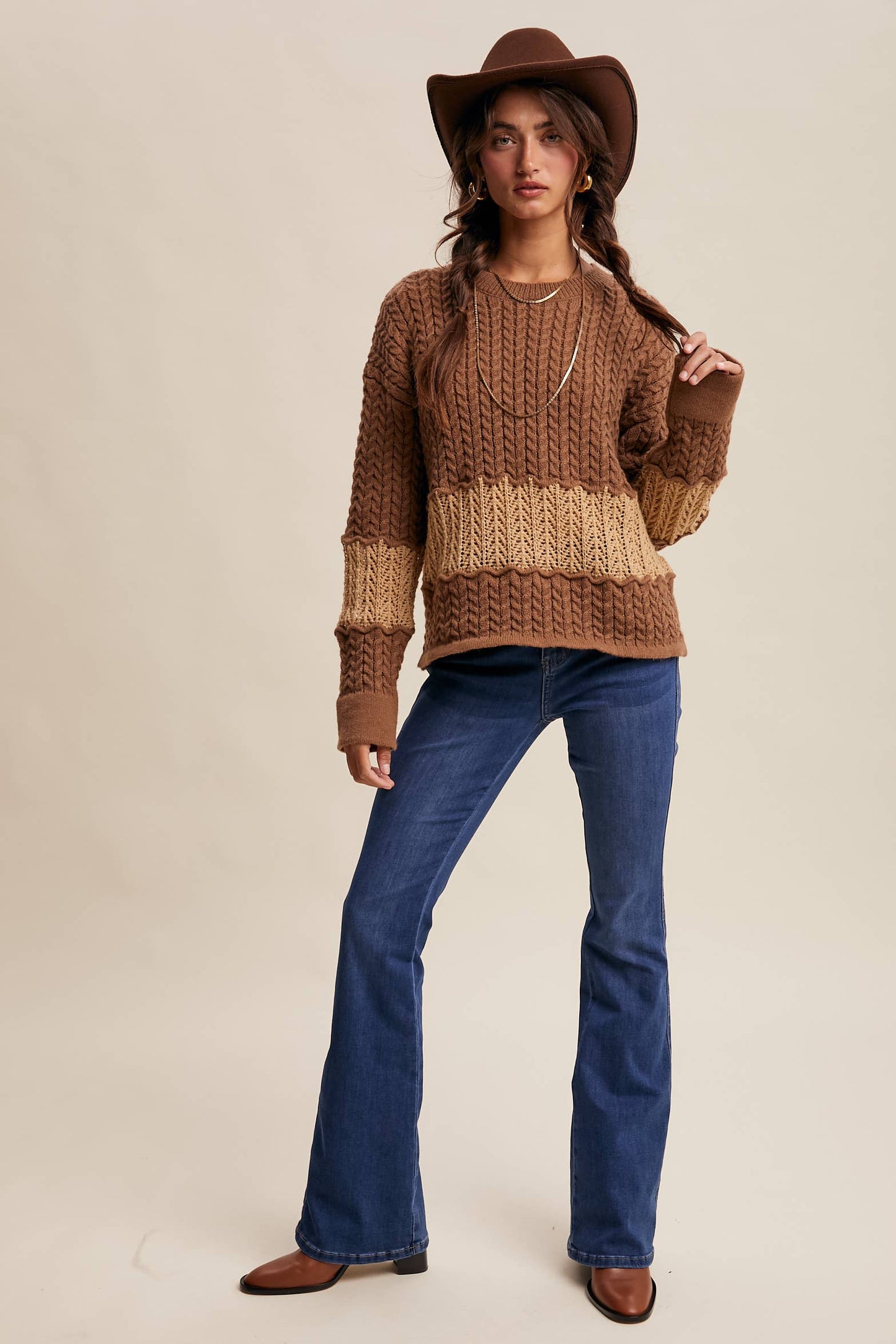 Colorblock Cable Knit Sweater