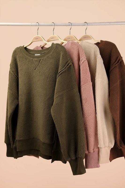 NT12367-Oversized Casual Solid Fleece Top