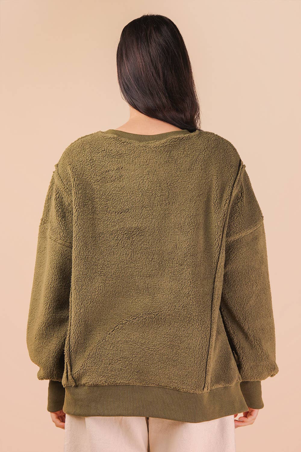 NT12367-Oversized Casual Solid Fleece Top