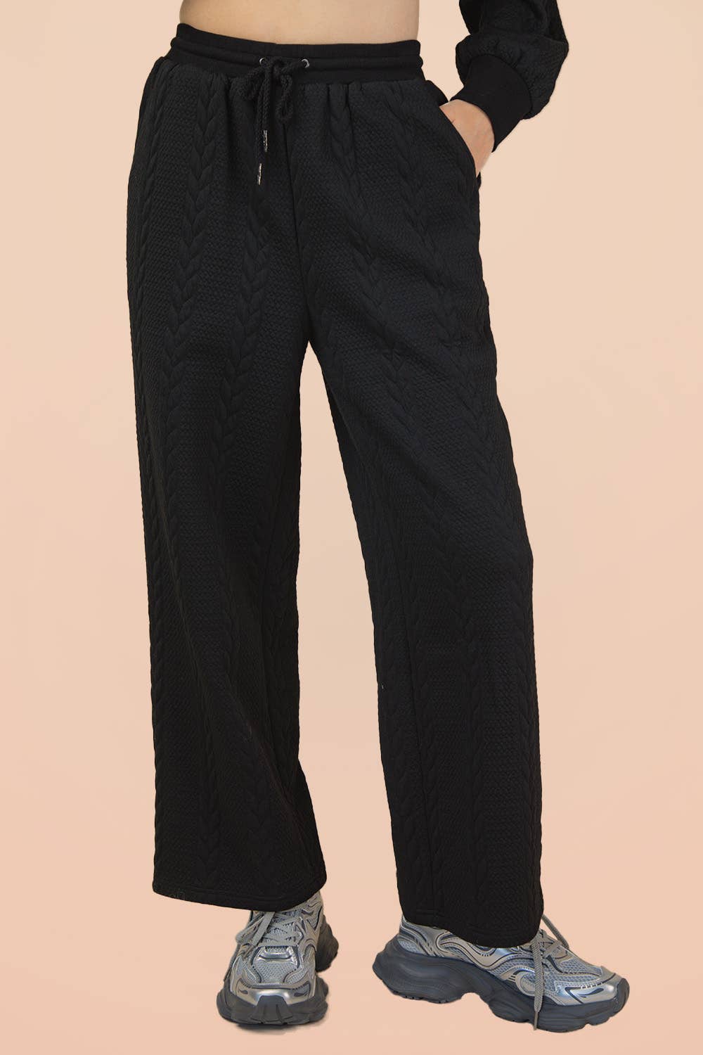 NP70980-Cable Knit Textured Knit Comfy Pants