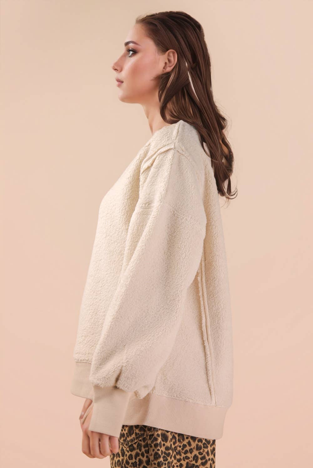 NT12367-Oversized Casual Solid Fleece Top