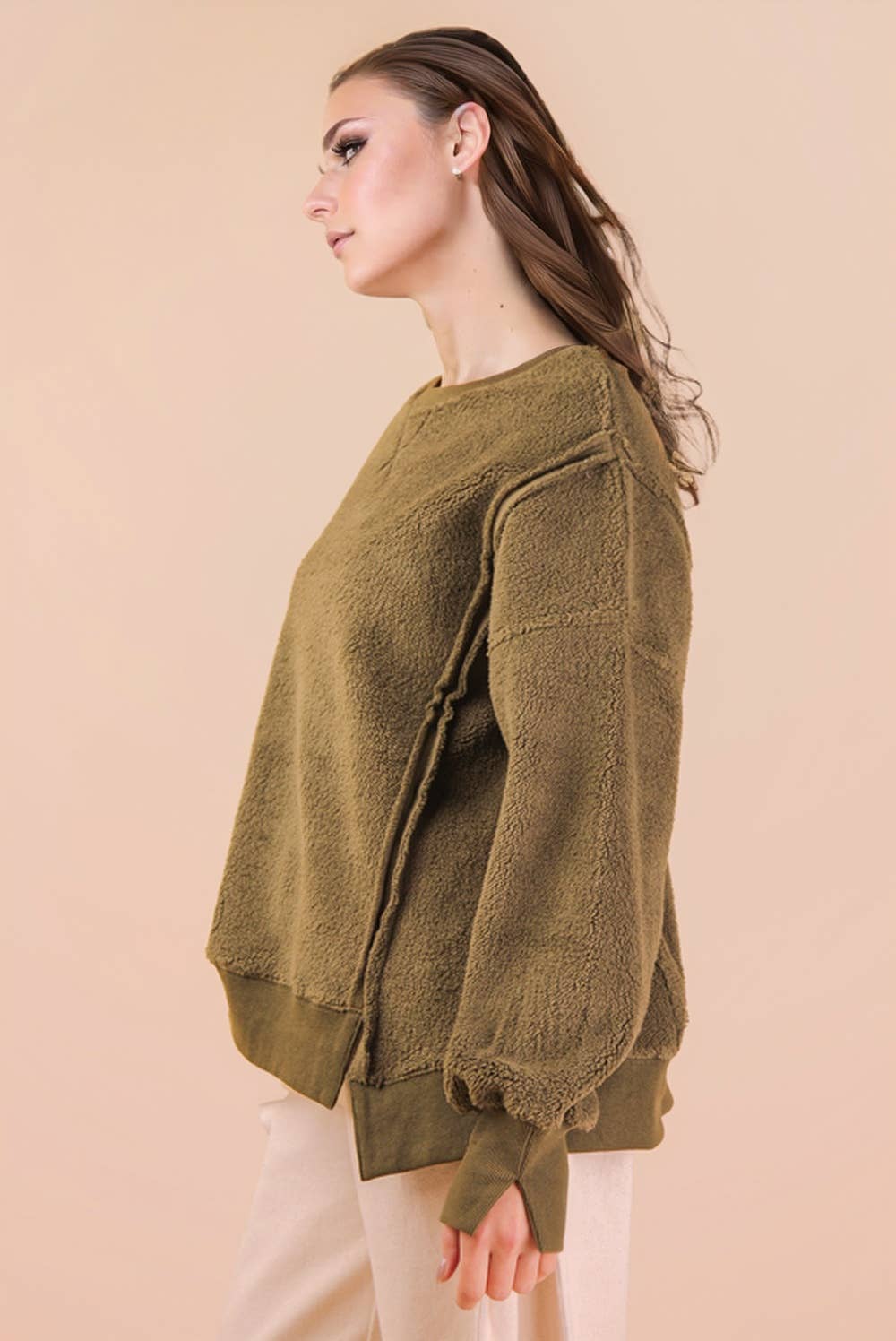 NT12367-Oversized Casual Solid Fleece Top