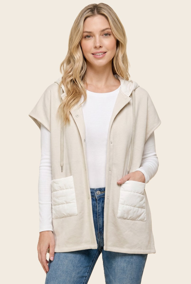 Hoodie Long Vest With Pockets 32398