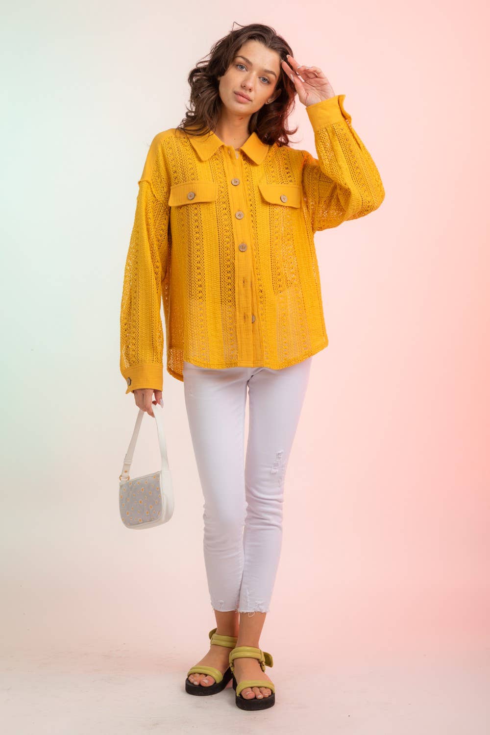 Lace Crochet Button  Shacket