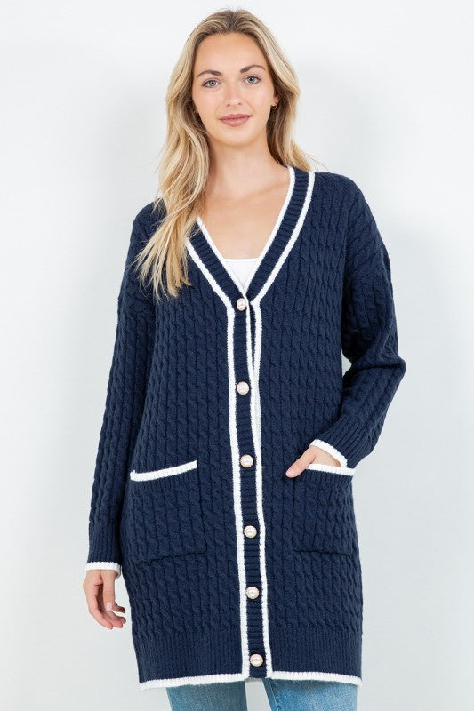 Embroidered Long Button Up With Pockets