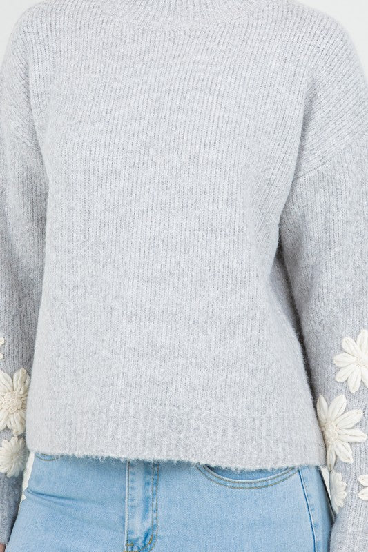 Floral Sleeve Knit Pullover
