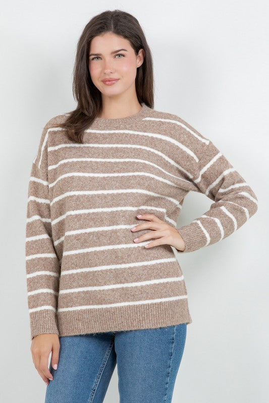 Fuzzy Striped Crew Sweater