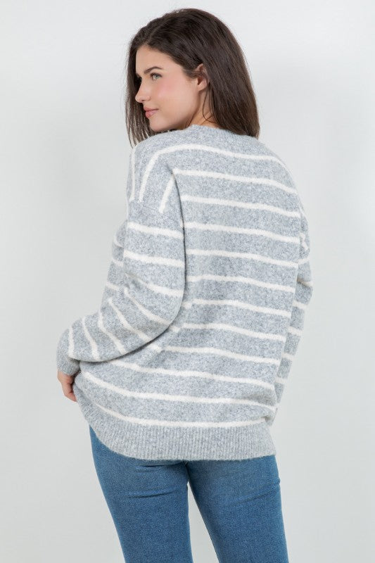 Fuzzy Striped Crew Sweater