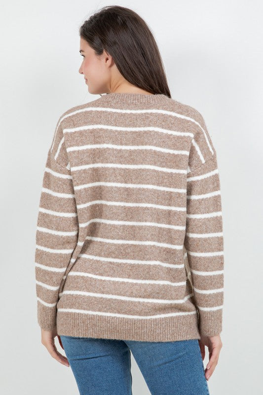 Fuzzy Striped Crew Sweater
