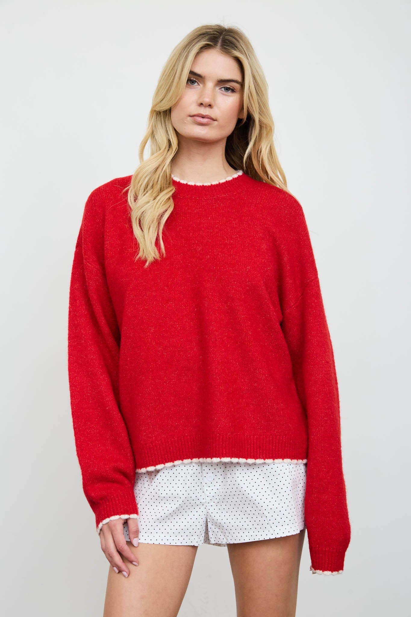 Contrast Edge Crew Neck Pullover cr3069