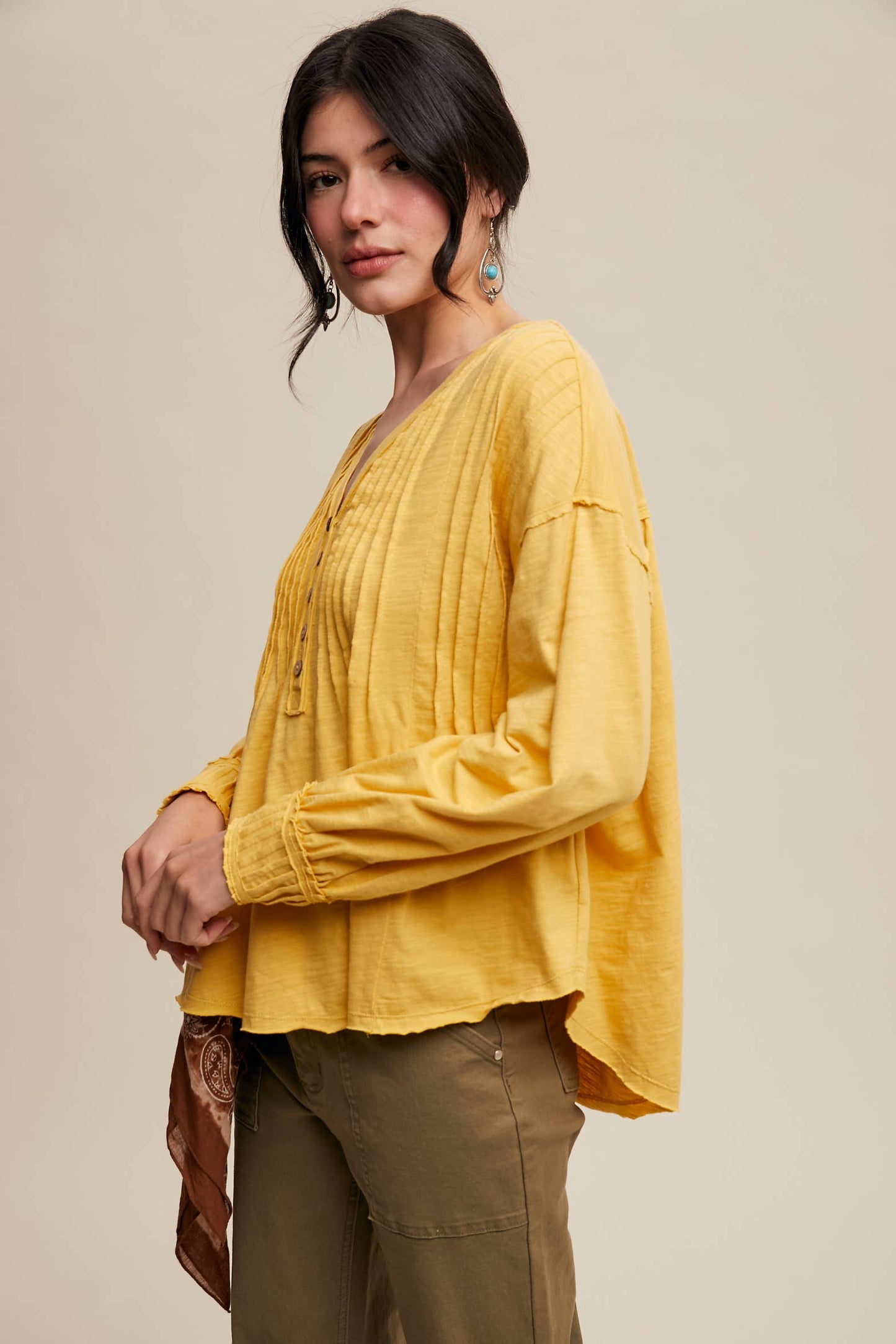 Pleated Henley Top