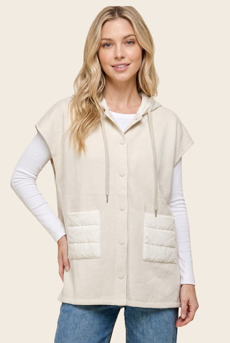 Hoodie Long Vest With Pockets 32398