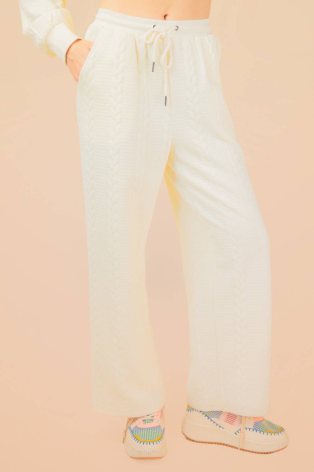 NP70980-Cable Knit Textured Knit Comfy Pants