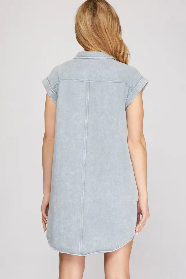 Blue Grey Shirt Dress Sy1077