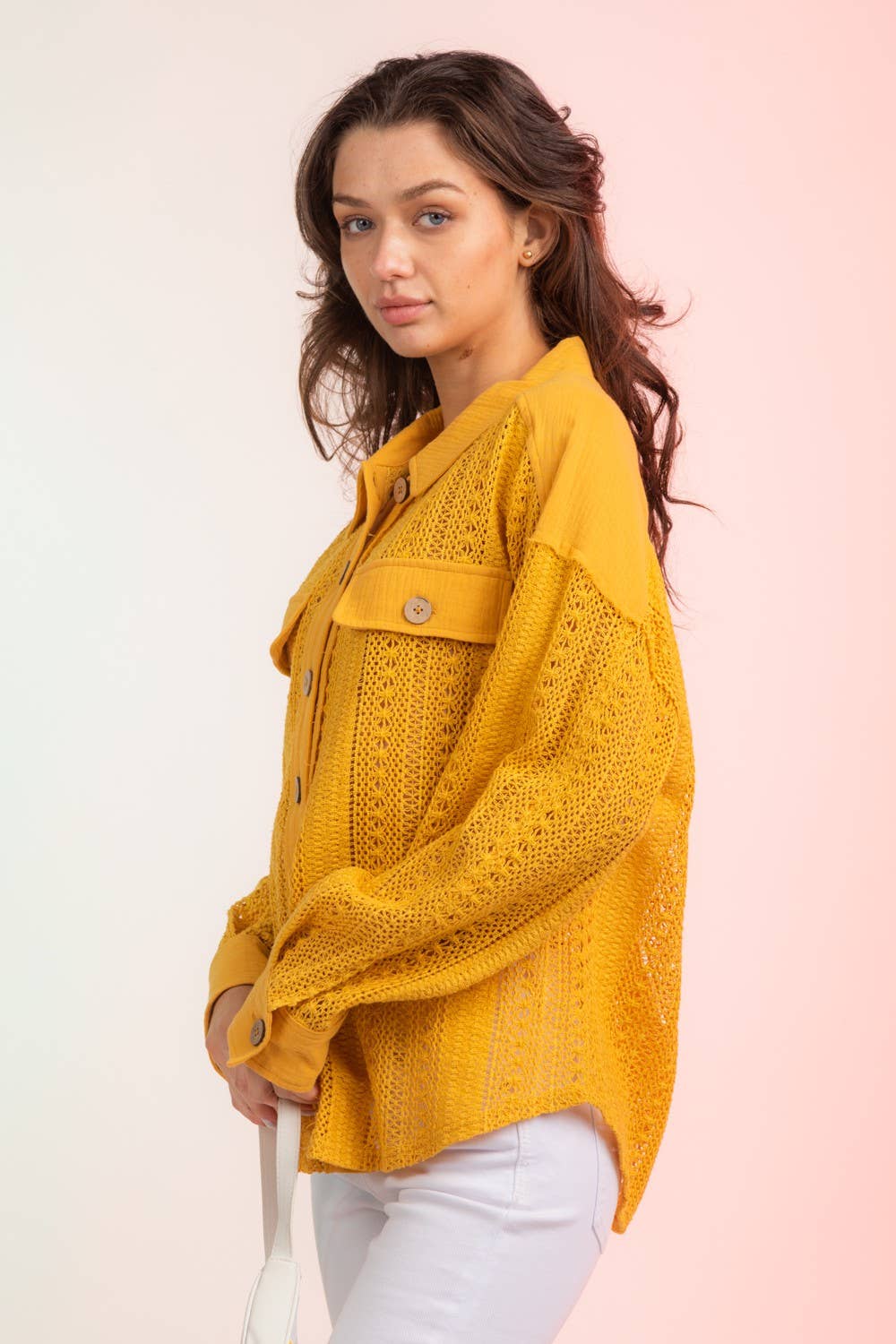 Lace Crochet Button  Shacket