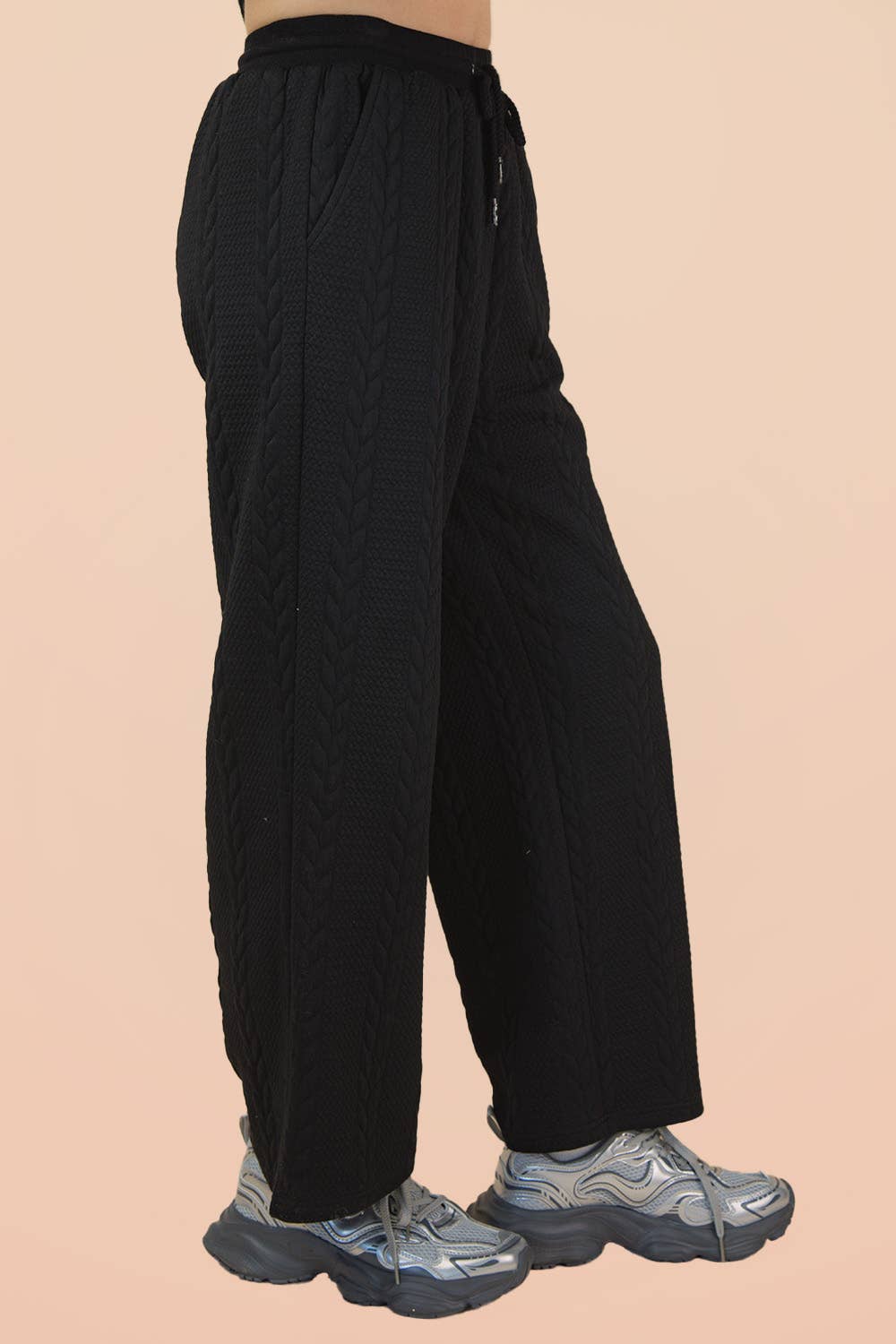 NP70980-Cable Knit Textured Knit Comfy Pants