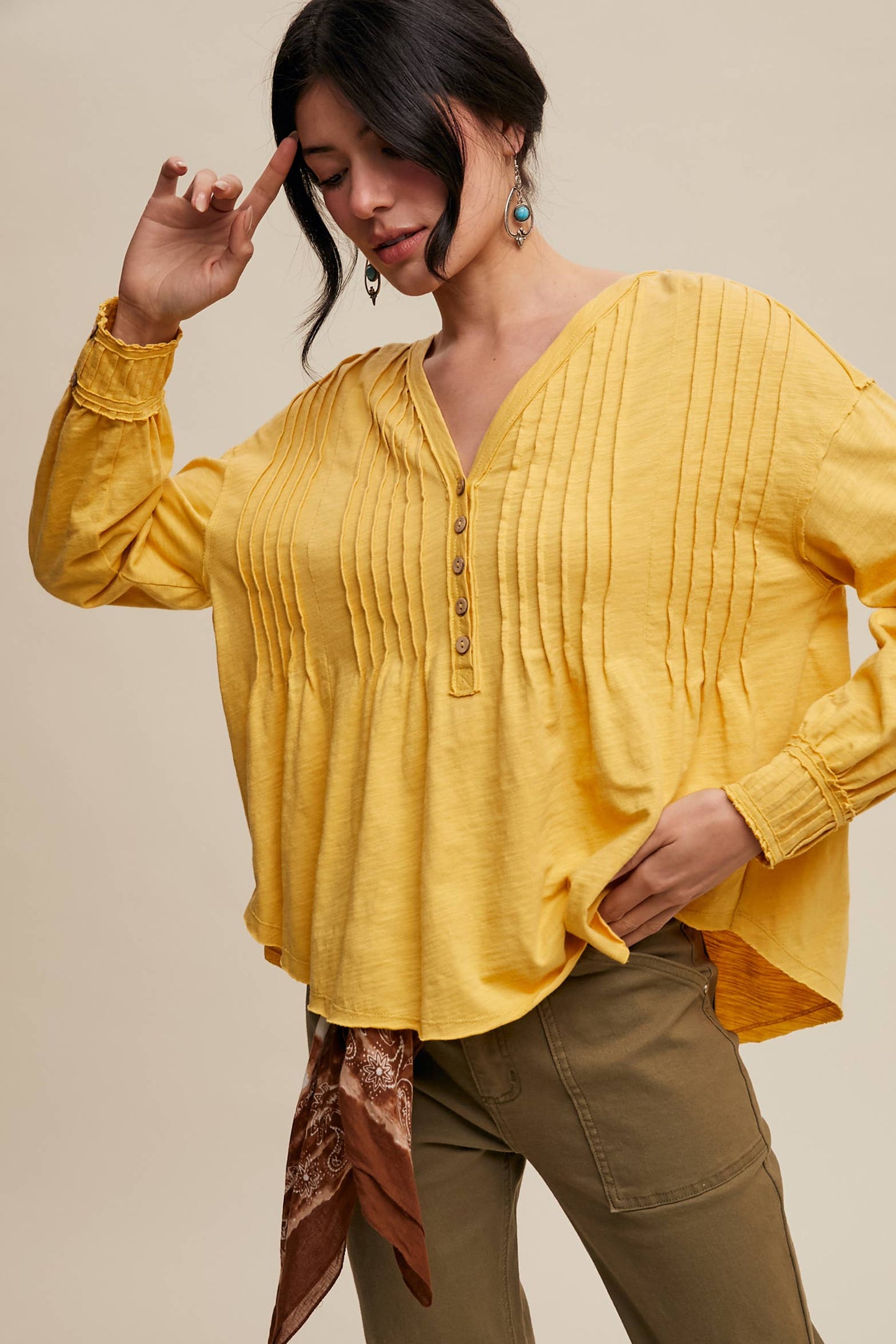Pleated Henley Top