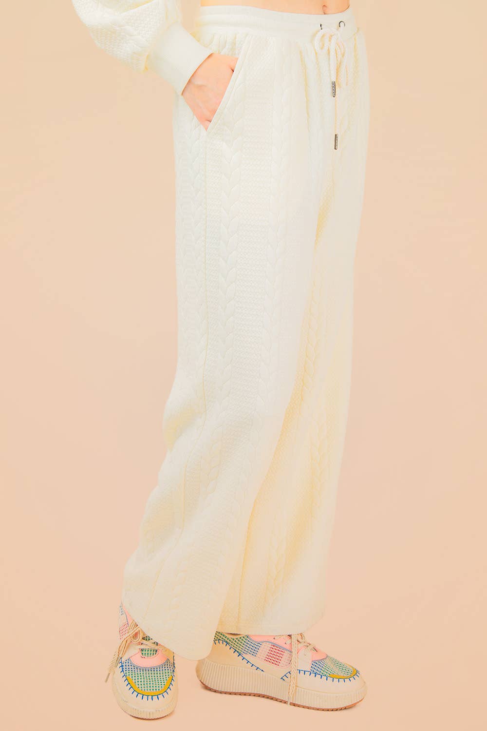 NP70980-Cable Knit Textured Knit Comfy Pants