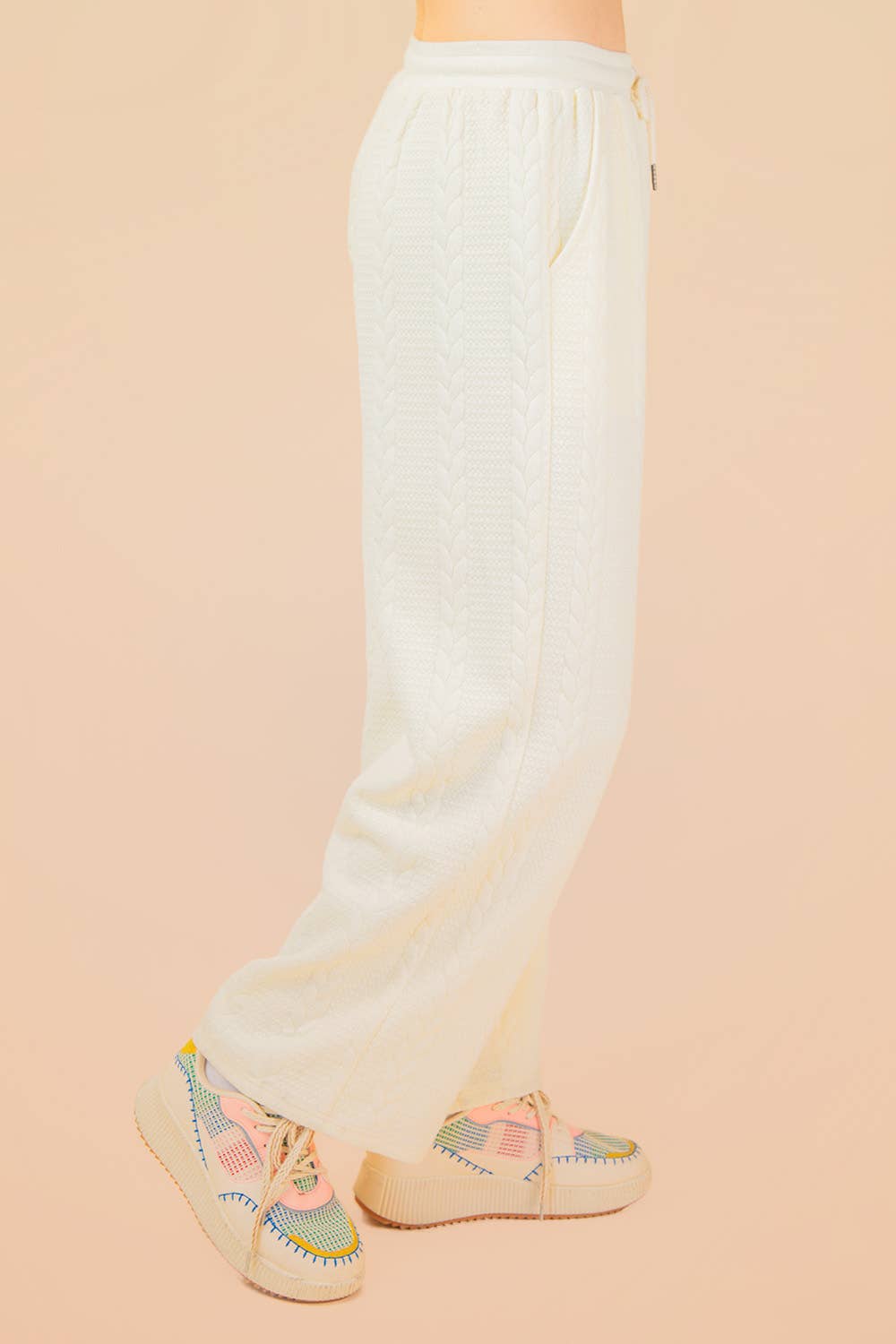 NP70980-Cable Knit Textured Knit Comfy Pants