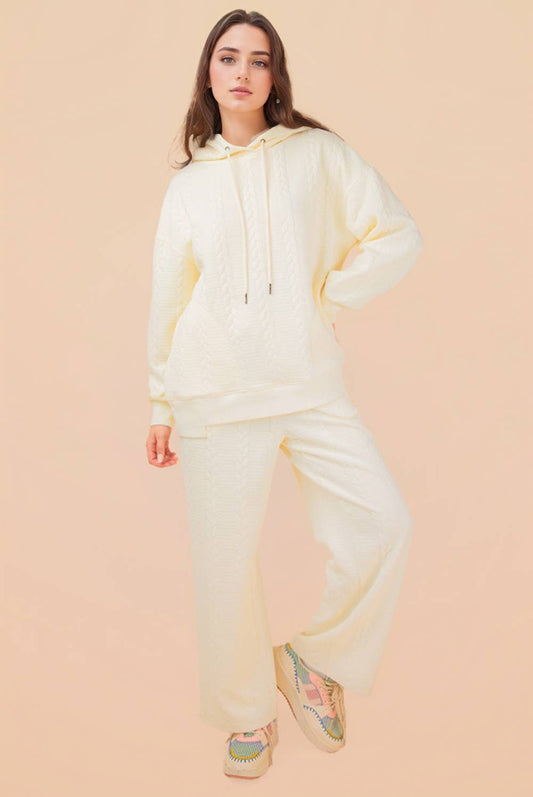 NT12340-Oversized Cable Knit Textured Knit Hoodie Top