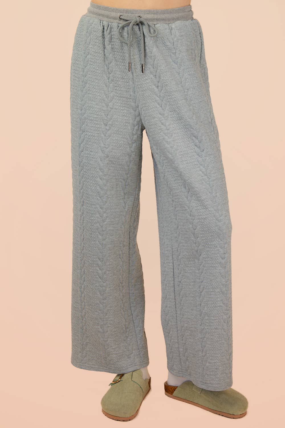 NP70980-Cable Knit Textured Knit Comfy Pants
