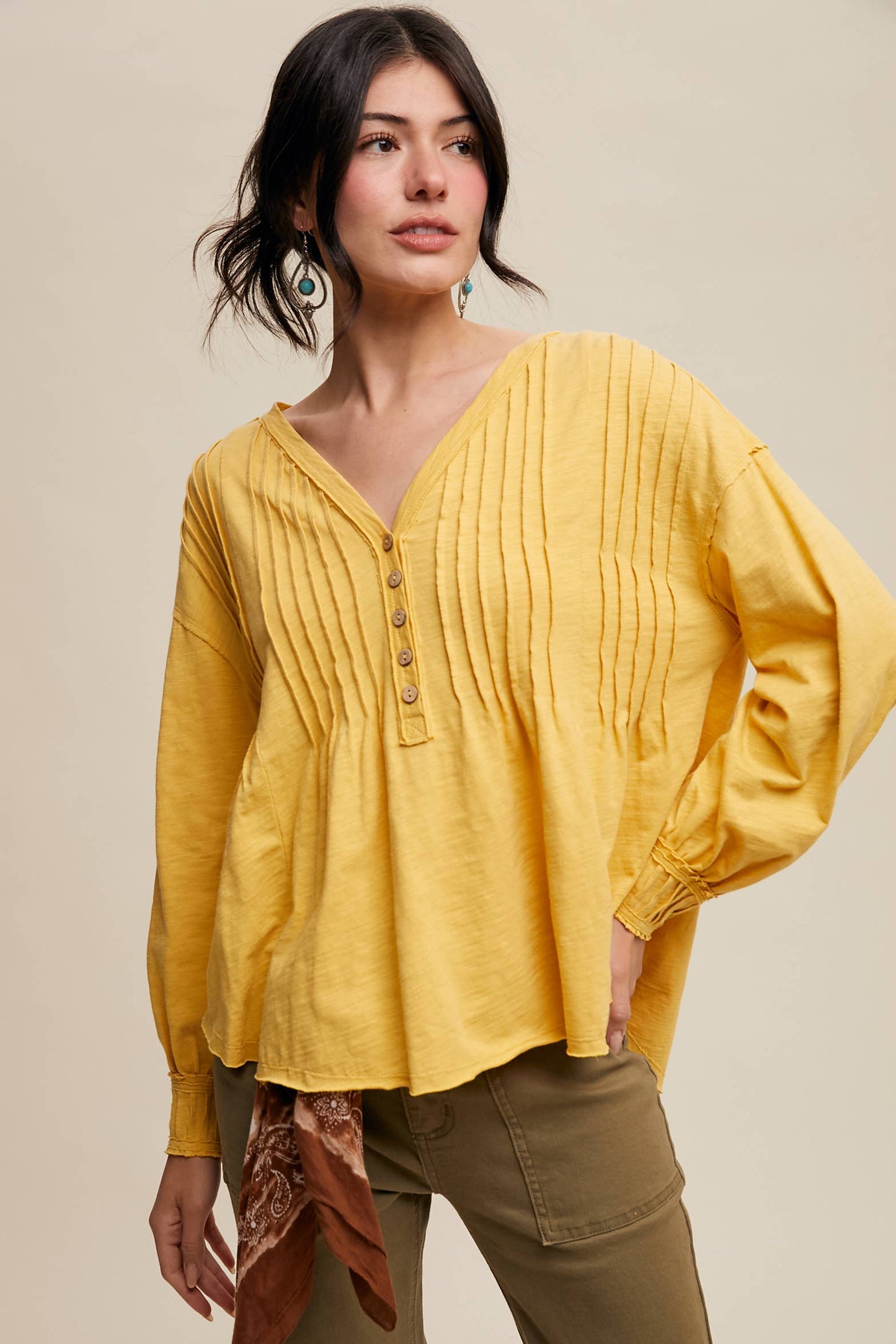Pleated Henley Top