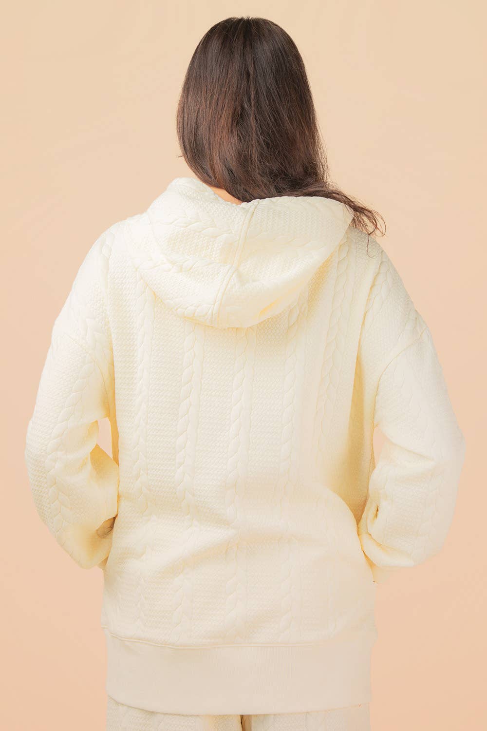 NT12340-Oversized Cable Knit Textured Knit Hoodie Top