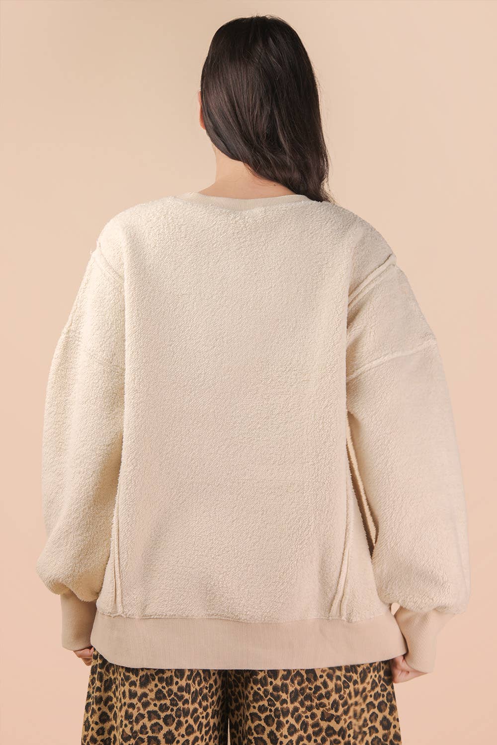 NT12367-Oversized Casual Solid Fleece Top