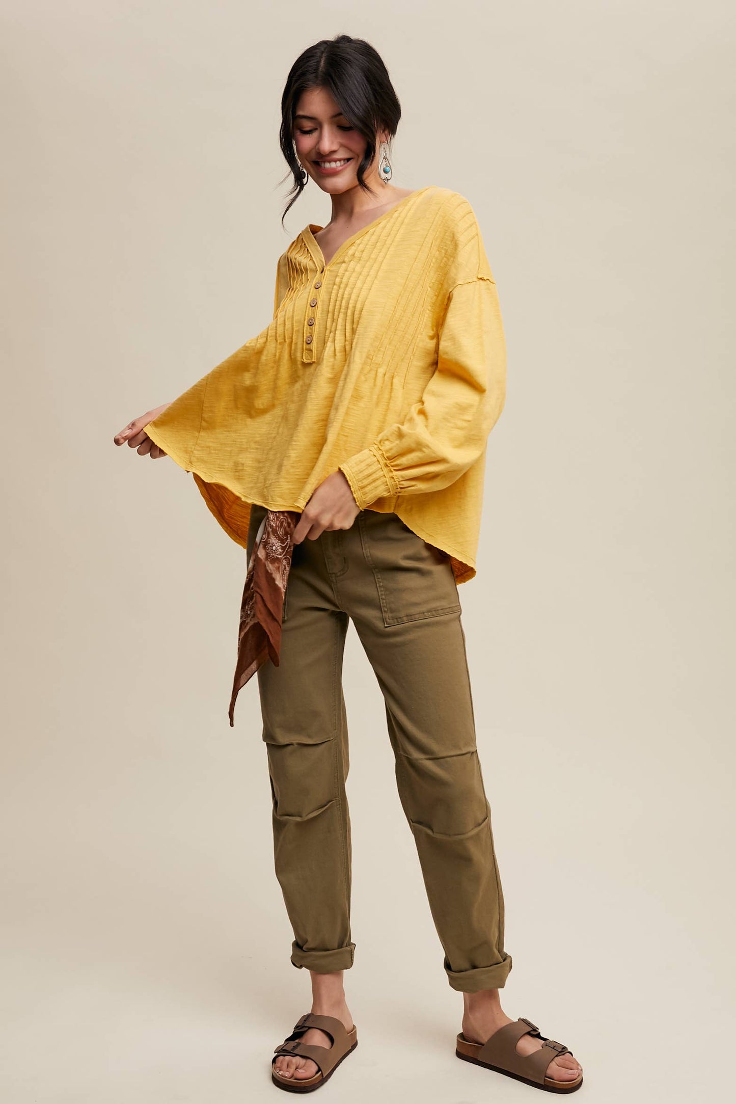 Pleated Henley Top
