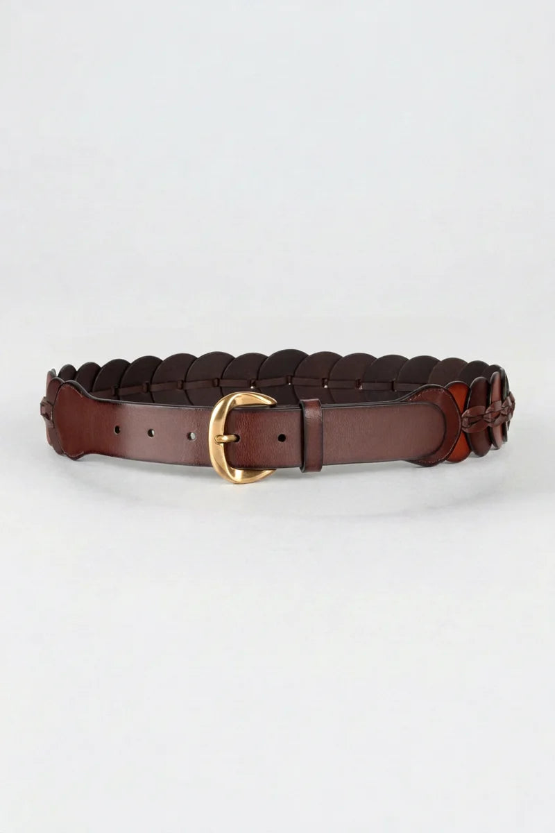 QUINN - Wide Pieced Leather Harness Belt with Scalloped Panels