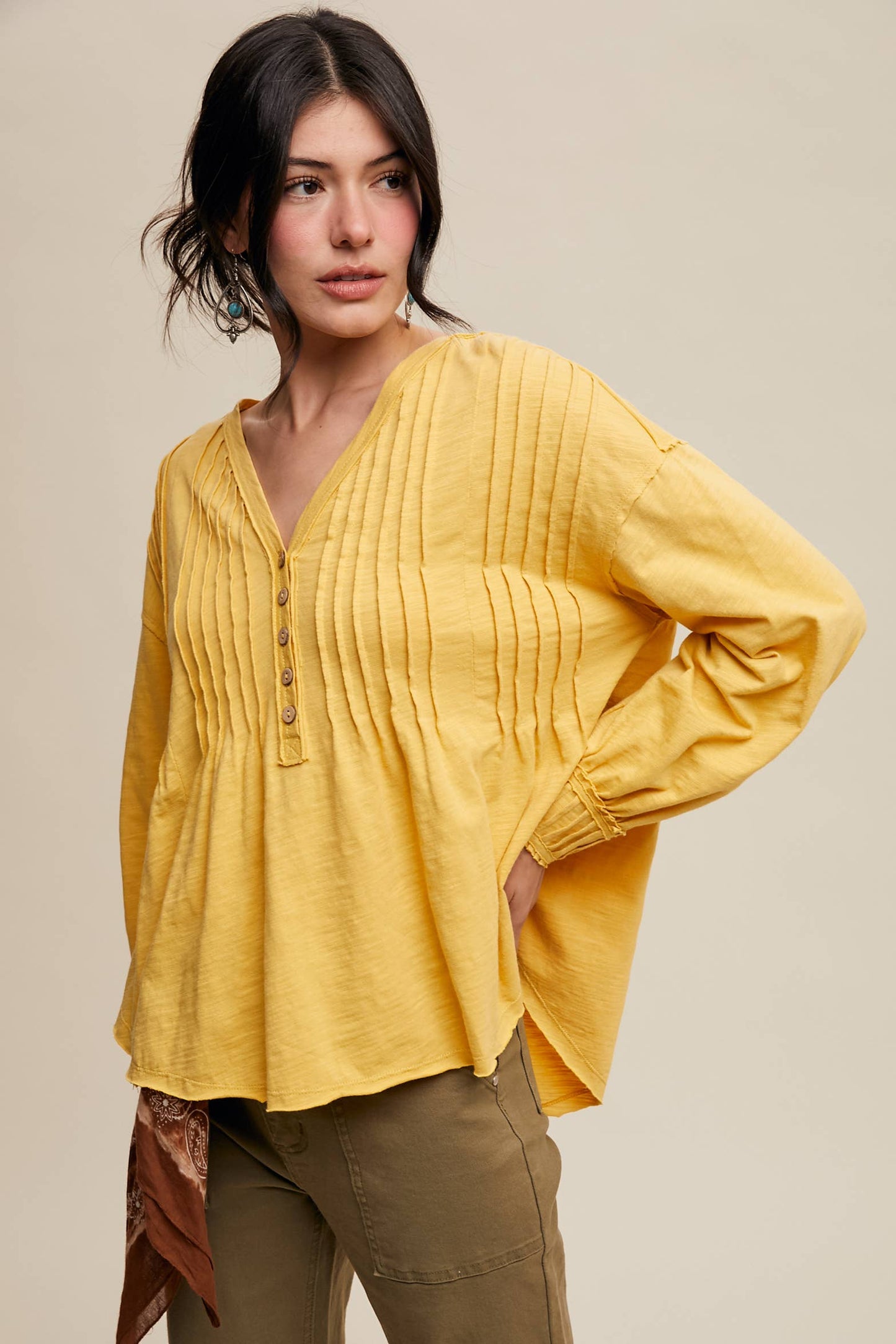 Pleated Henley Top