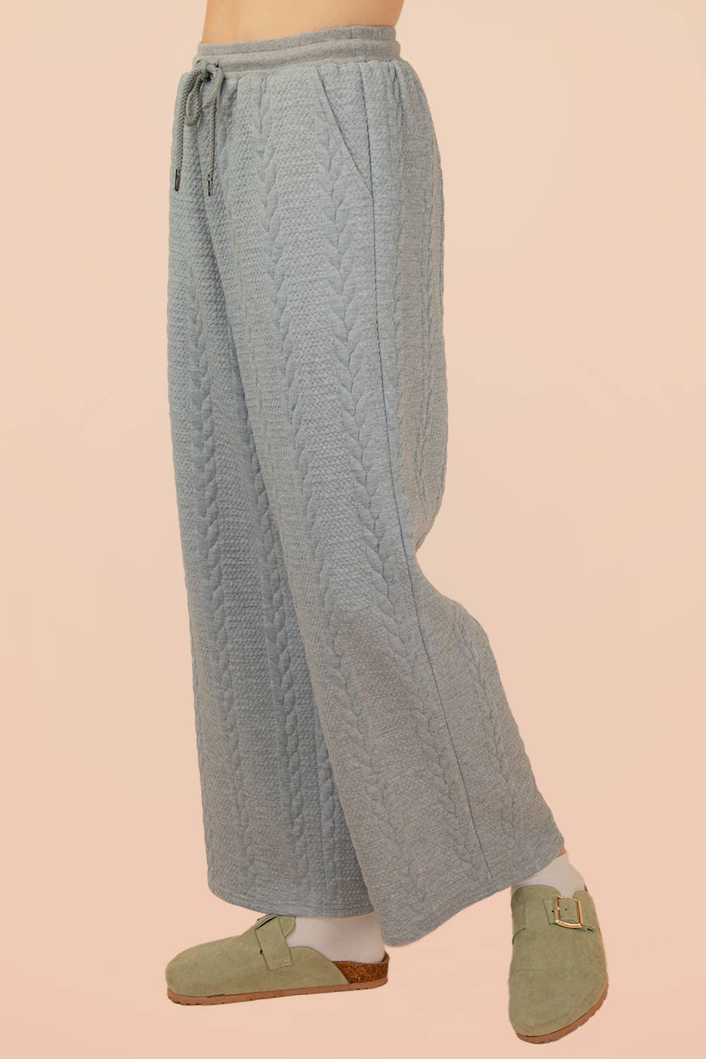 NP70980-Cable Knit Textured Knit Comfy Pants