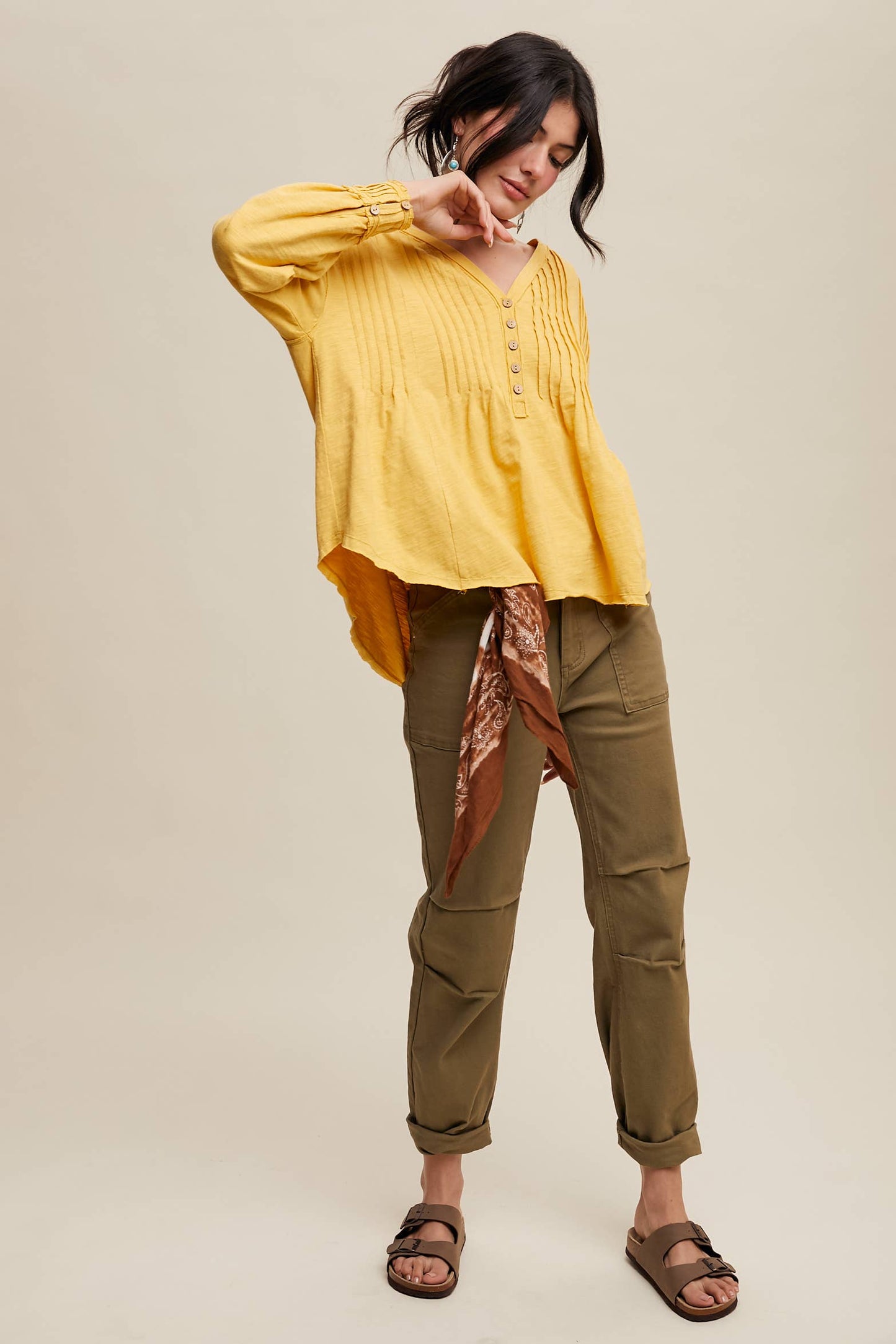 Pleated Henley Top