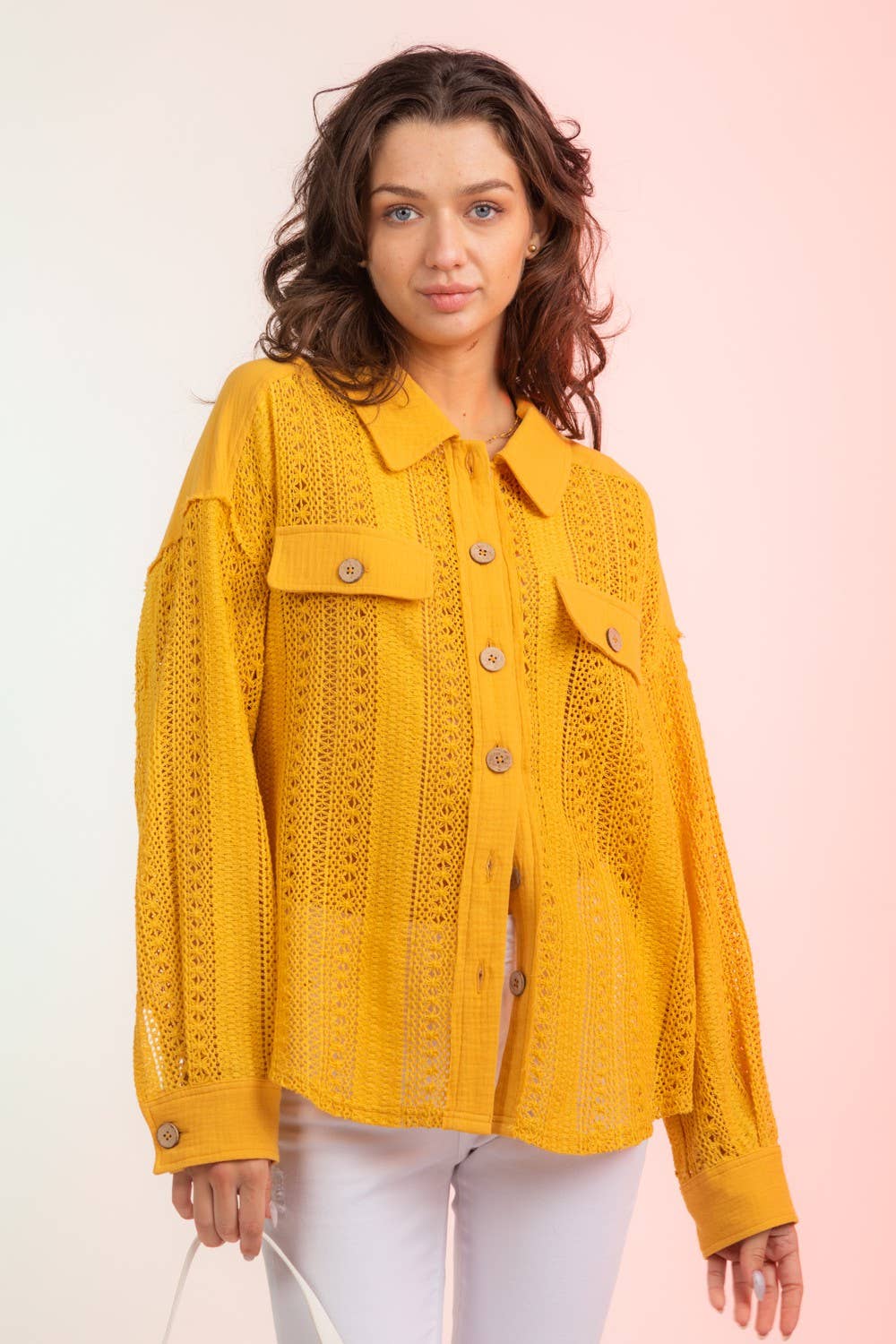 Lace Crochet Button  Shacket
