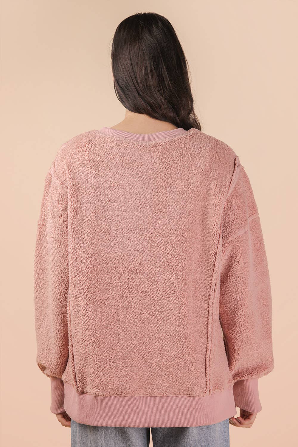 NT12367-Oversized Casual Solid Fleece Top