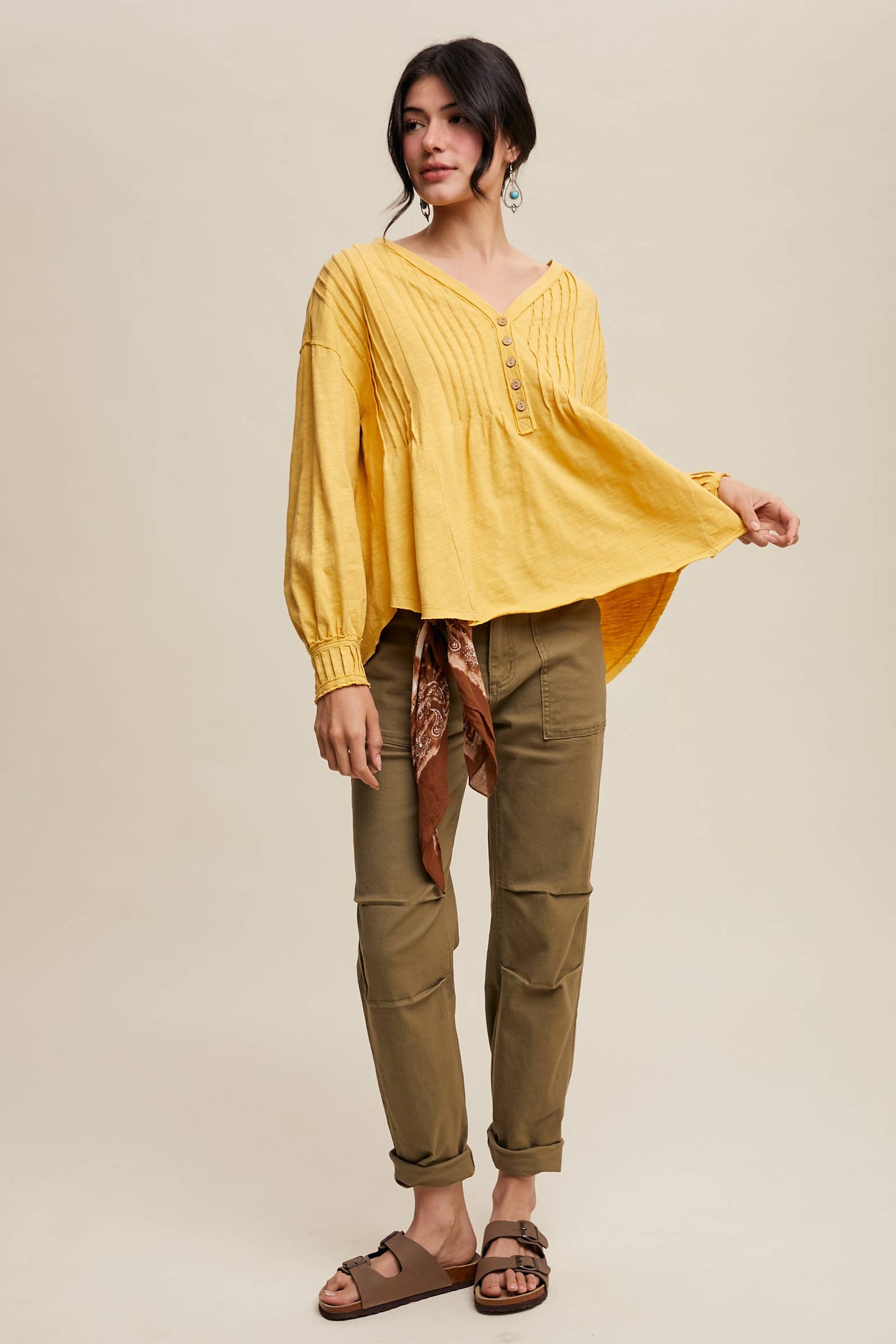 Pleated Henley Top