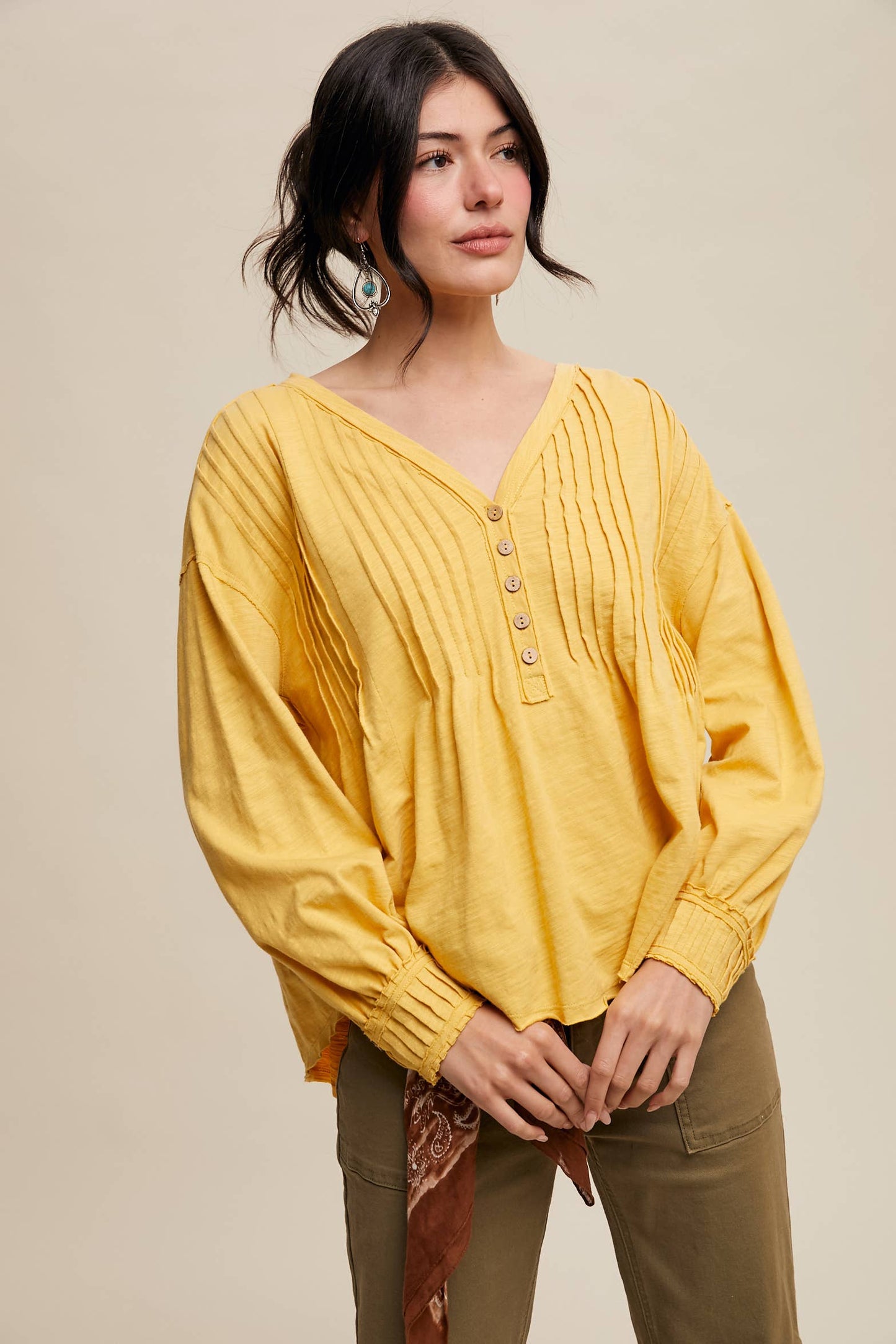Pleated Henley Top