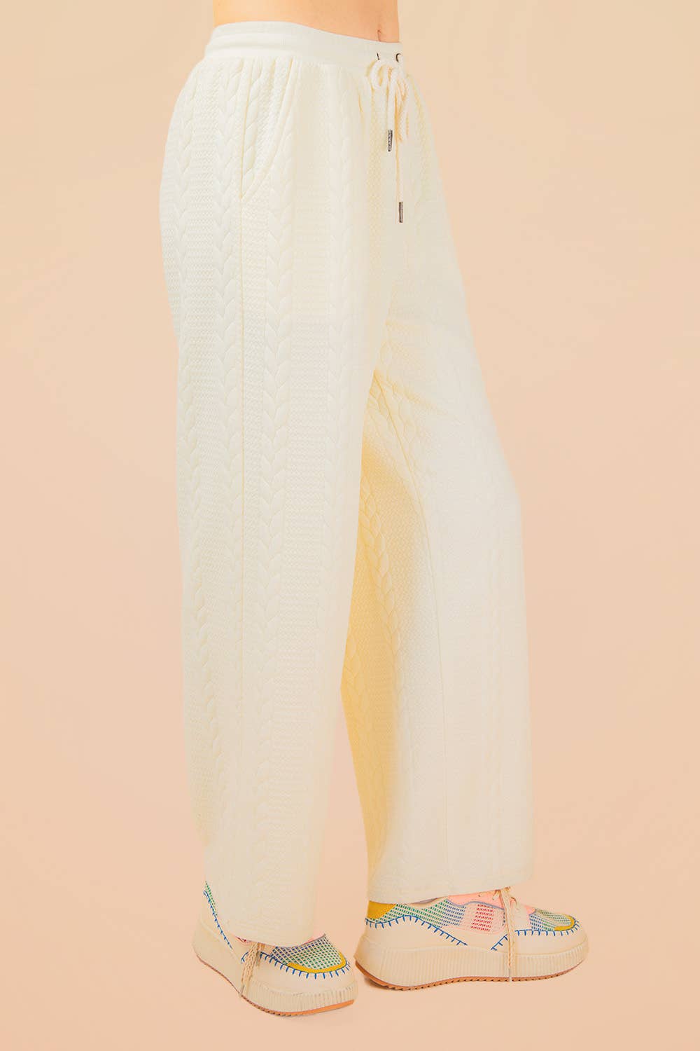 NP70980-Cable Knit Textured Knit Comfy Pants