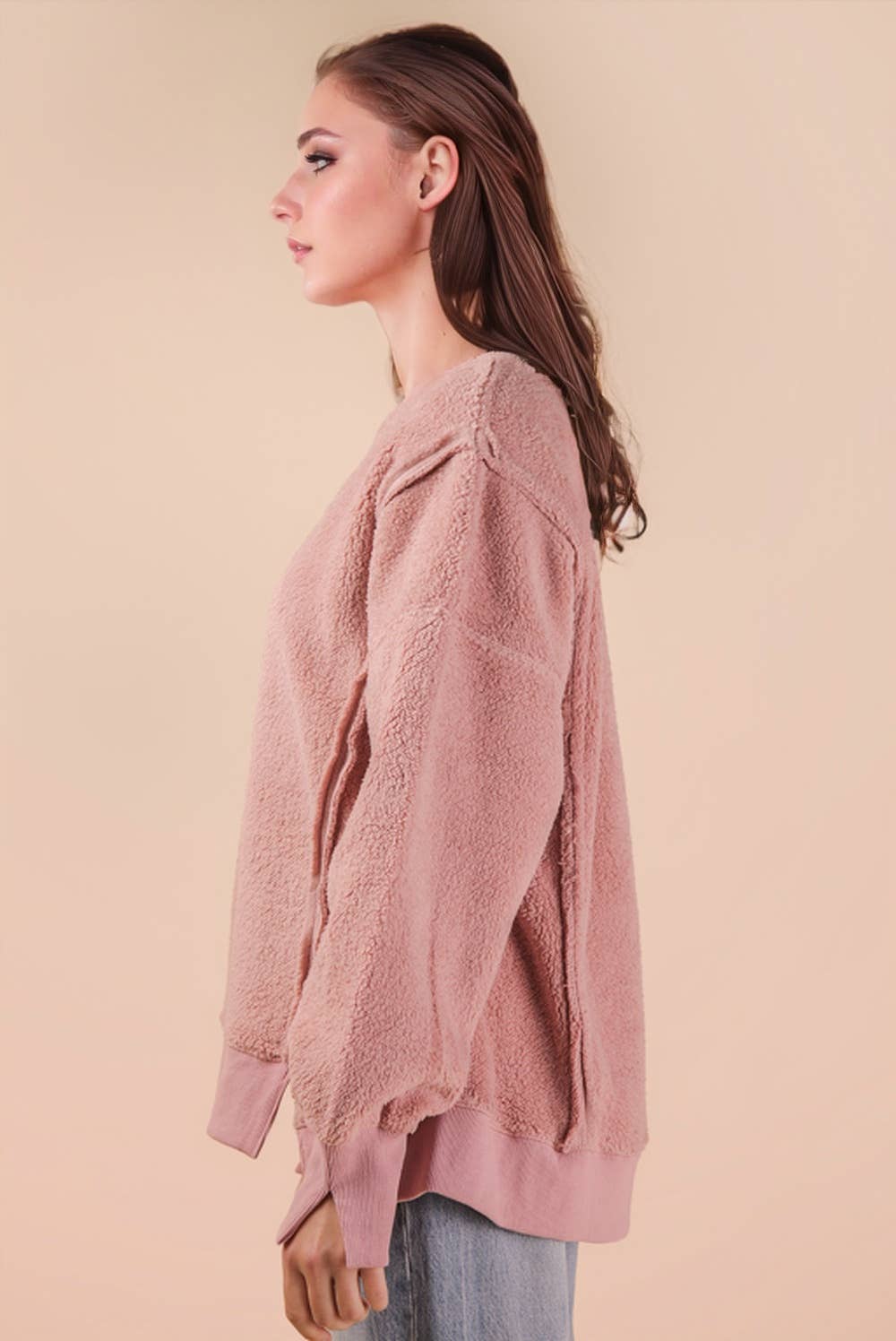 NT12367-Oversized Casual Solid Fleece Top